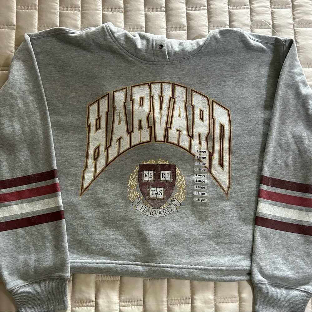 47 Women's Gray Harvard Crop Sweatshirt with Maroon Accents Large